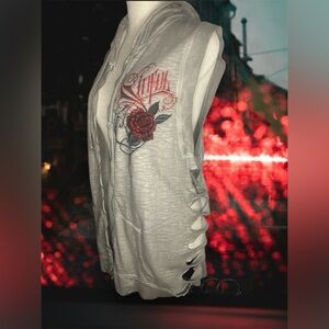 Sinful “Royalty” Sleeveless Zip up Hoodie With Rhinestones Sz Xl